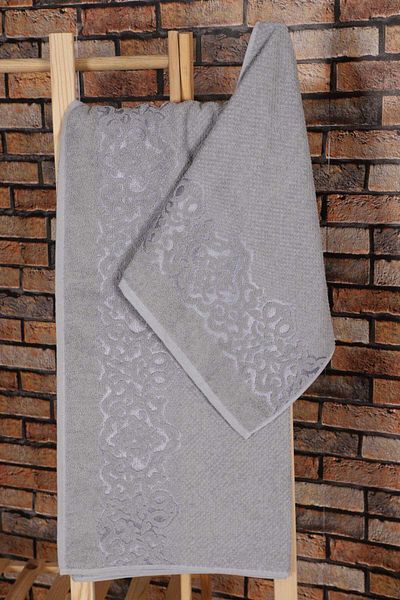 merland benvecocuk 2 Piece 100% Cotton Bath Towel Set Sultan Gray
