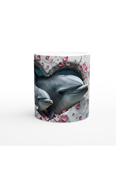 MESCHAIN كوب مطبوع عليه طابع الدلافين ينظر من خلال الكراك على شكل قلب