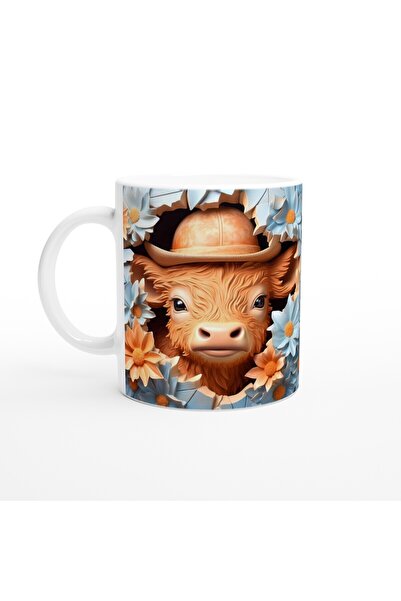 Generic Brand Cute Calf and Flowers Themed Printed Mug with Hat