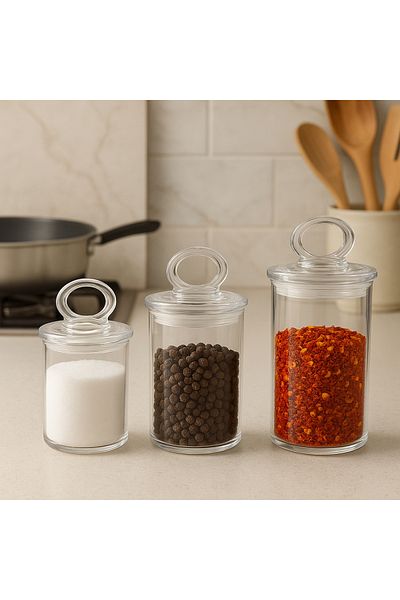 Hanedanev Lorem Mica Lid Spice Rack 3-Piece Salt Shaker Pepper Shaker Spice Rack 8 cm 10 cm 12 cm