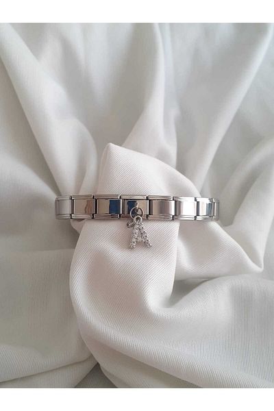 bijoux uniques Steel a Letter Zircon Stone Italian Charm Bracelet