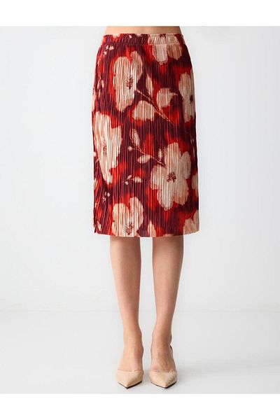 Jimmy Key Regular Waist Floral Patterned Knitted Midi Skirt