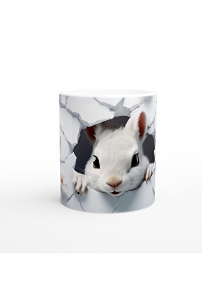 MESCHAIN كوب مطبوع عليه فأر أبيض وزهور الربيع ينظر من خلال الجدار المتشقق