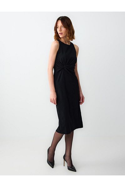 Jimmy Key Slim Fit Round Neck Round Neck Midi Dress with Drawstring Detail