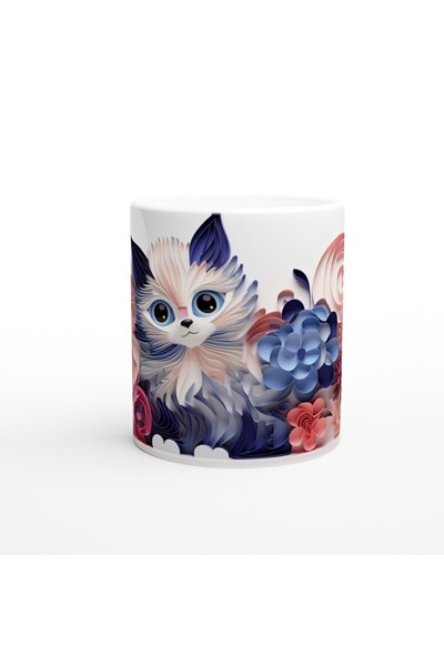 MESCHAIN Blue Eyed Cute Cat and Flower Garden Themed Printed Mug Cup
