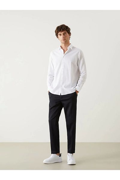 LC Waikiki Southblue White Regular Fit Long Sleeve Linen Blend Men's Shirt