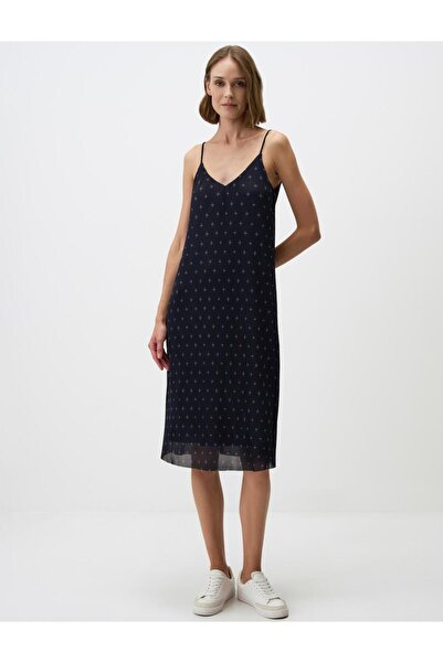 Jimmy Key Strappy V-Neck Patterned Mesh Midi Dress