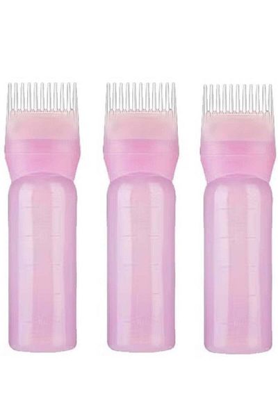 Generic Pack of 3 Hair Color & Hair Oil Root Comb Applicator Bottle - Pink