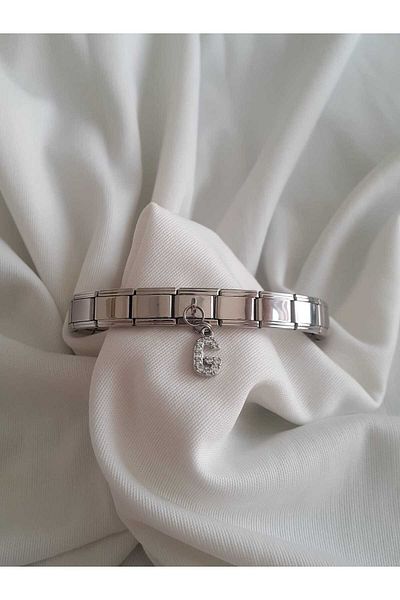 bijoux uniques Steel g Letter Zircon Stone Italian Charm Bracelet