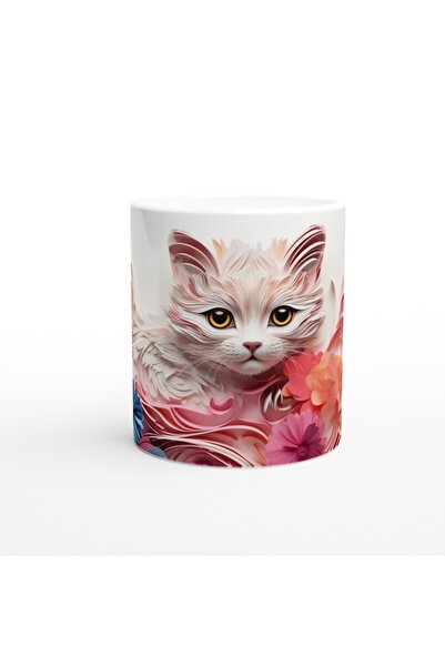 MESCHAIN كوب مطبوع عليه قطة فضولية بين الزهور الملونة