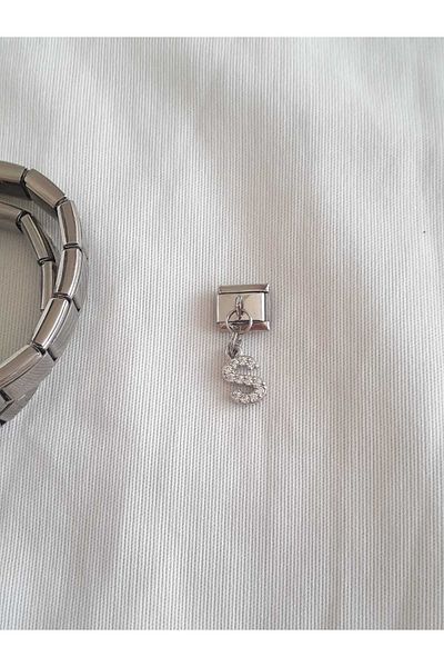 bijoux uniques Steel S Letter Zircon Stone Italian Charm