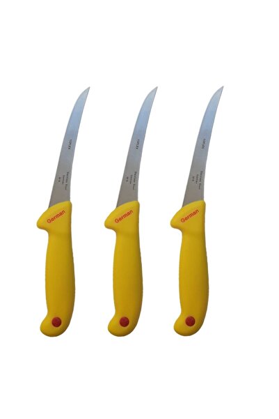 Globalport Retail Set 3 cuțite profesionale dezosat GER4-Gold, 28 cm, lamă curbată, mâner galben
