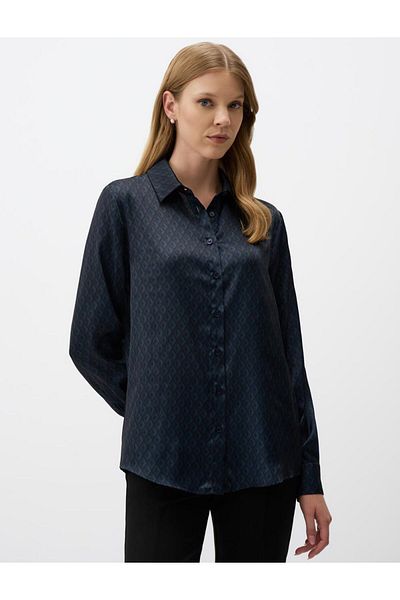Jimmy Key Geometric Patterned Long Satin Shirt with Sleeves