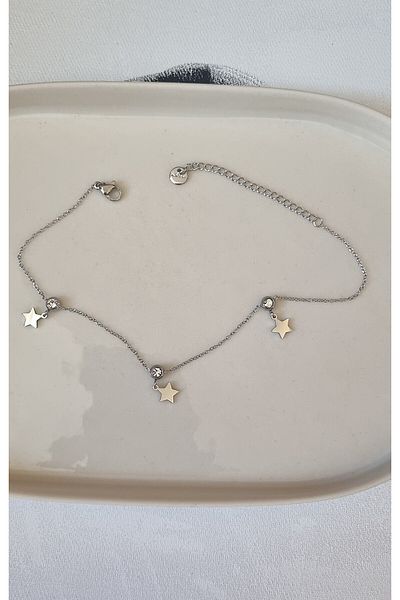 AKSESUARIM Zircon Stone and Star Theme Stylish, Steel, Non-Tarnishing Anklet