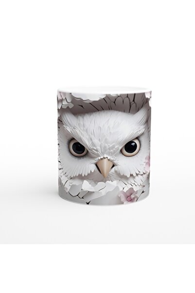 Generic Brand White Owl Hiding Among Flowers Printed Mug Cup