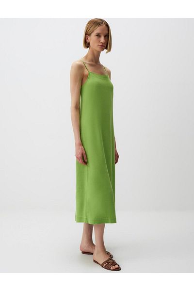 Jimmy Key Halter Neck Strappy Basic Midi Linen Dress