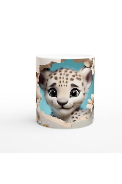 MESCHAIN The Innocent Face of Spring Snow Leopard Cub Themed Printed Mug