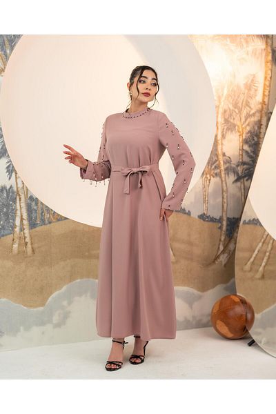 YAFA CLOTHING & ACCESSORIES Hand Embroidered Dress Dusty Rose