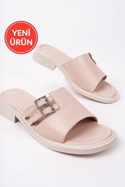 MARSHETTA Γυναικείες παντόφλες Stella Model Stone Buckle Λεπτομερείς καθημερινές μπεζ
