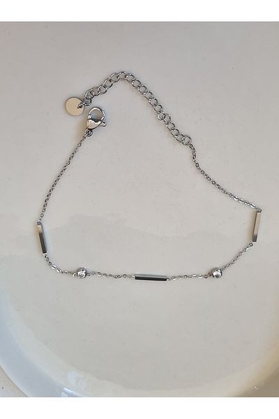 AKSESUARIM Stylish, Zircon Stone Suitable for Combinations, Design, Tarnish-Resistant Steel Anklet