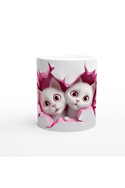 MESCHAIN كوب مطبوع عليه قطط لطيفة تنظر خلف الكراك الوردي
