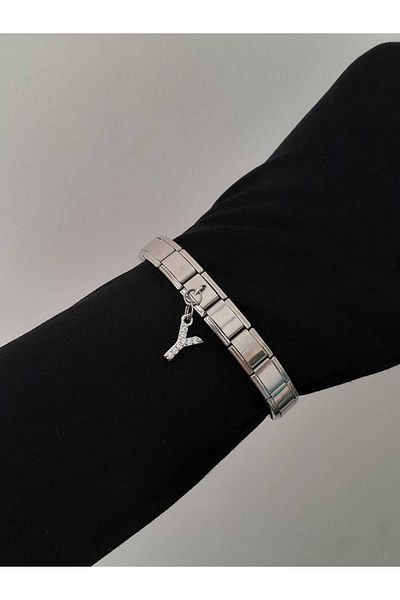 bijoux uniques Steel Y Letter Zircon Stone Italian Charm Bracelet
