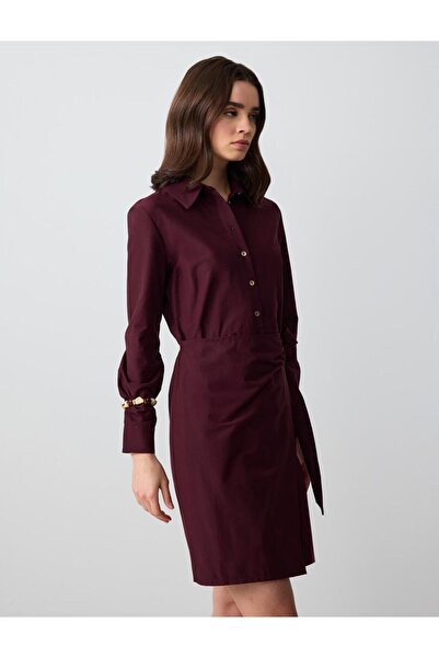 Jimmy Key Long Sleeve Shirt Collar Woven Mini Dress
