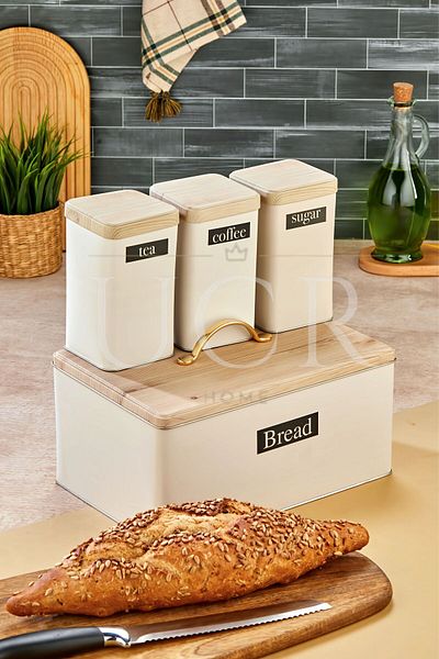 UCR HOME Retro Style Metal Bread Bin and Jar Set Bread Basket Bread Box