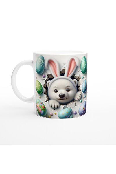MESCHAIN كوب مطبوع عليه شعار الدب ذو الأذن على شكل أرنب بين بيض عيد الفصح