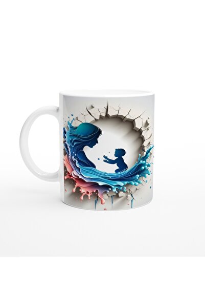 MESCHAIN كوب على شكل صورة ظلية للأم والطفل بنمط مموج