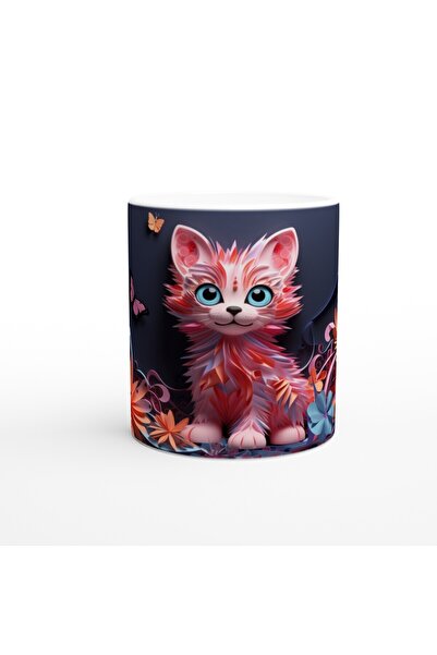 MESCHAIN كوب كوب مطبوع بطبعة قطة مبهجة وفراشات بين الزهور الملونة