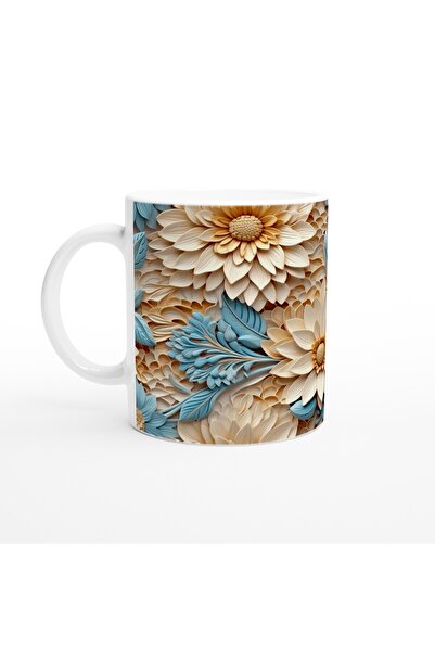 Generic Brand Orange and Blue Embossed Mug with Flowers