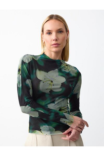 Jimmy Key Floral Print High-Neck Mesh Blouse
