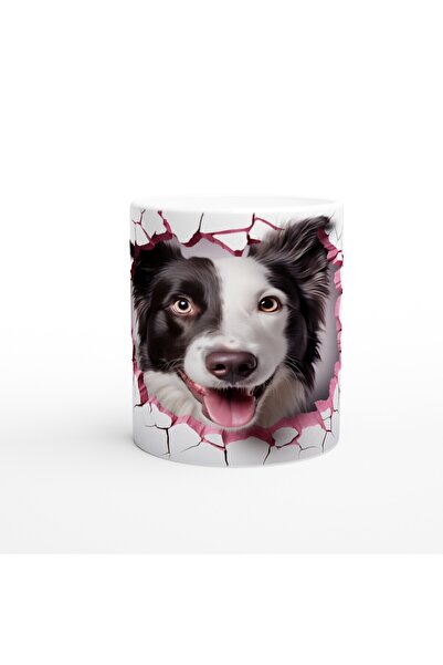 MESCHAIN كوب مطبوع عليه Border Collie ينظر من خلال الجدار المتشقق