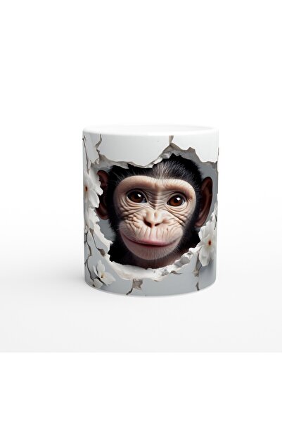 MESCHAIN كوب مطبوع عليه شمبانزي لطيف ينظر من خلال الجدار المتشقق