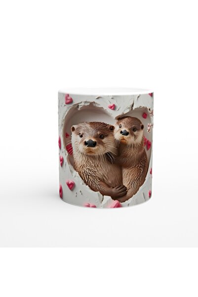 MESCHAIN زوج من الأكواب المطبوعة ذات الطابع المطبوع من Otter ينظر من خلال القلب
