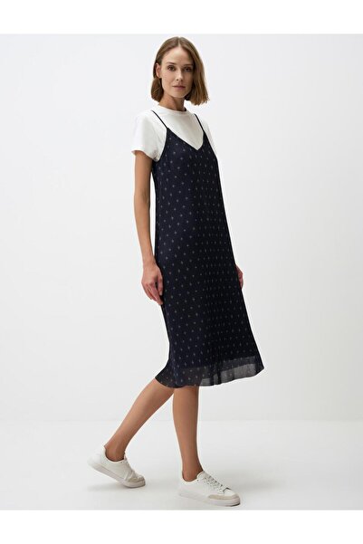 Jimmy Key Strappy V-Neck Patterned Mesh Midi Dress