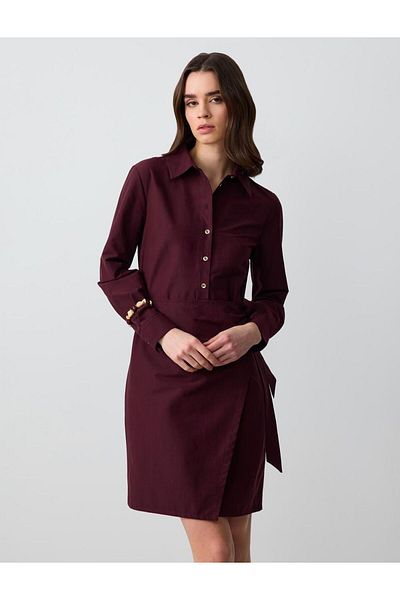 Jimmy Key Long Sleeve Shirt Collar Woven Mini Dress