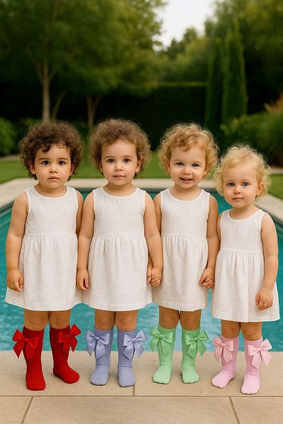 Masal Dünyası Bursa Baby Girl/Child Knee Socks with Bow Ribbon Detail on the Sides (4 Color Options Available)