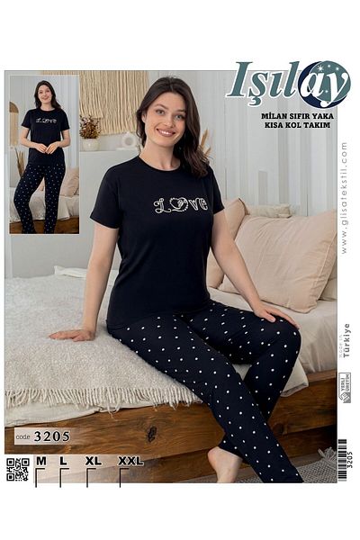 Işılay Işilay Homewear Sweat-Free Soft Premium Milan Fabric Zero Collar Short Sleeve Pajama Set