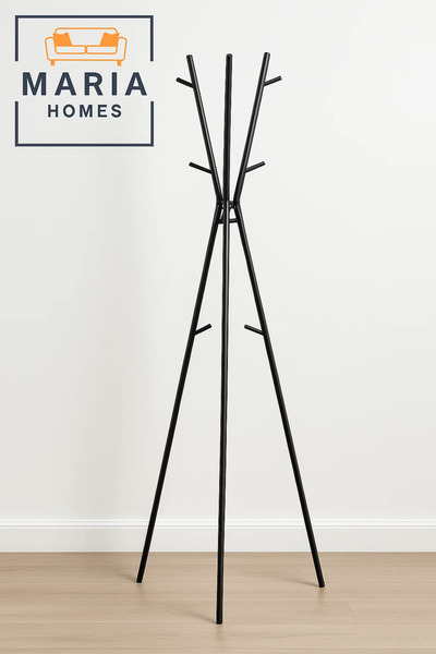 MARIA HOMES شماعة معاطف معدنية سوداء على شكل حامل ثلاثي القوائم مع خطافات بزاوية