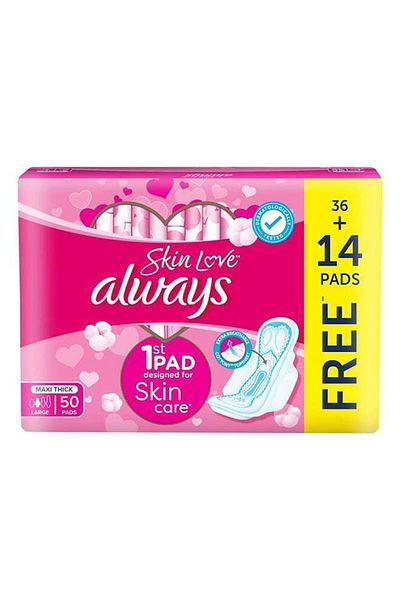 Always Cotton Skin Love Sanitary Thick Pads Large 50 Count