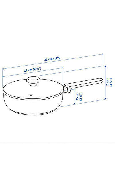 IKEA MIDDAGSMAT Sauté pan with lid, clear glass/stainless steel, 24 cm