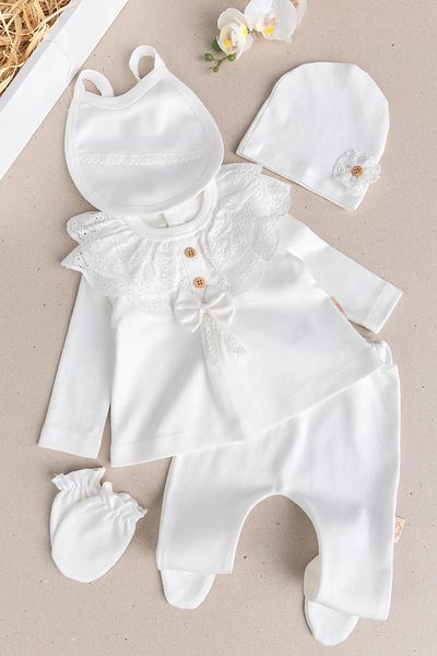 Babymod Laced Bow Cotton 5-Piece Baby Girl Hospital Release Baby Set