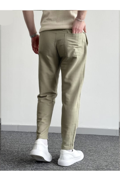 BY İMPALA MODA Men's Boyfriend Double Leg Linen Trousers