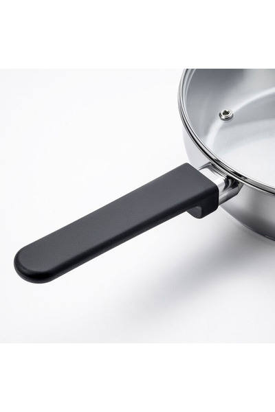 IKEA MIDDAGSMAT Sauté pan with lid, clear glass/stainless steel, 24 cm