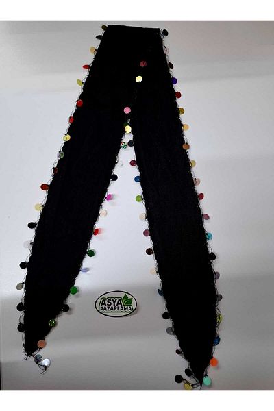 ASYA PAZARLAMA 5 Pieces of Black Sea Black Colored Beaded Keşan, Black Scarf, Shawl, Scarf, Hair Band, Black Bandana
