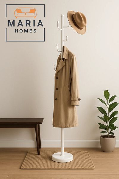 MARIA HOMES White Metal Coat Rack with Rounded U-Shaped Hooks