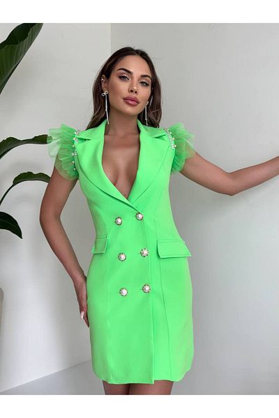 1Moda1Tarz Γυναικείο φόρεμα ειδικής σχεδίασης με επένδυση με λεπτομέρεια από εισαγόμενο ύφασμα με κουμπιά από τούλι και αξεσουάρ