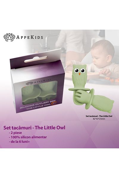APPEKIDS Silicone Cutlery Set, AppeKids, OWL - Raw Green